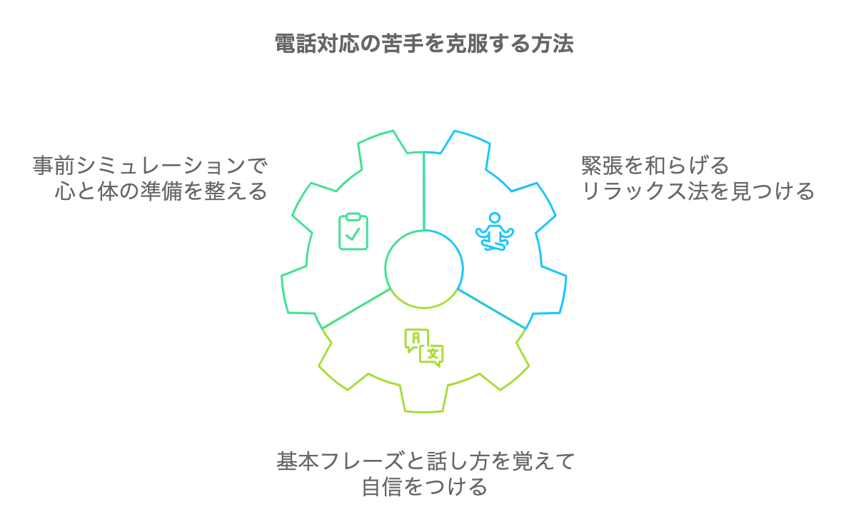 電話対応の苦手意識を克服する方法をまとめた図