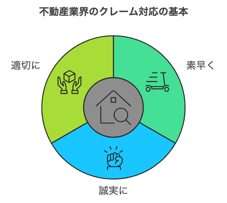 不動産業界のクレーム対応の基本的なポイントを表した図