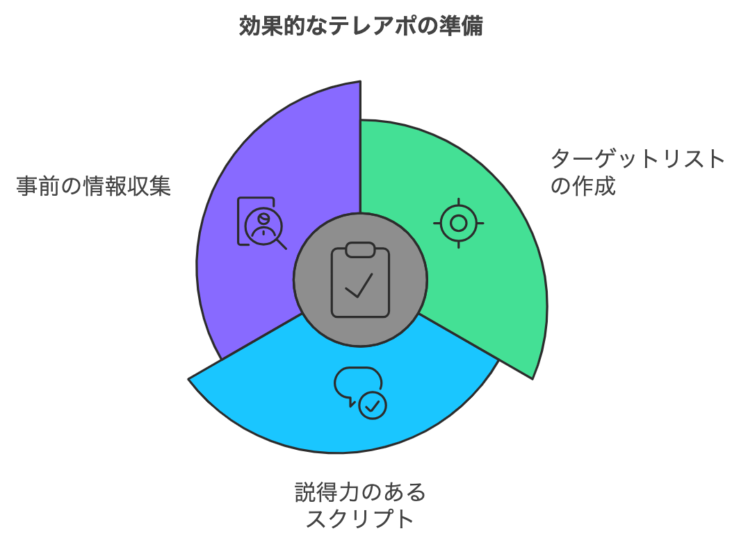 効果的なテレアポを行うために必要な準備を表した図