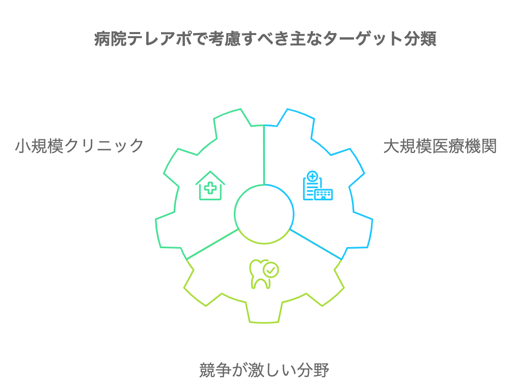 病院テレアポで考慮すべき主なターゲット分類を示した図